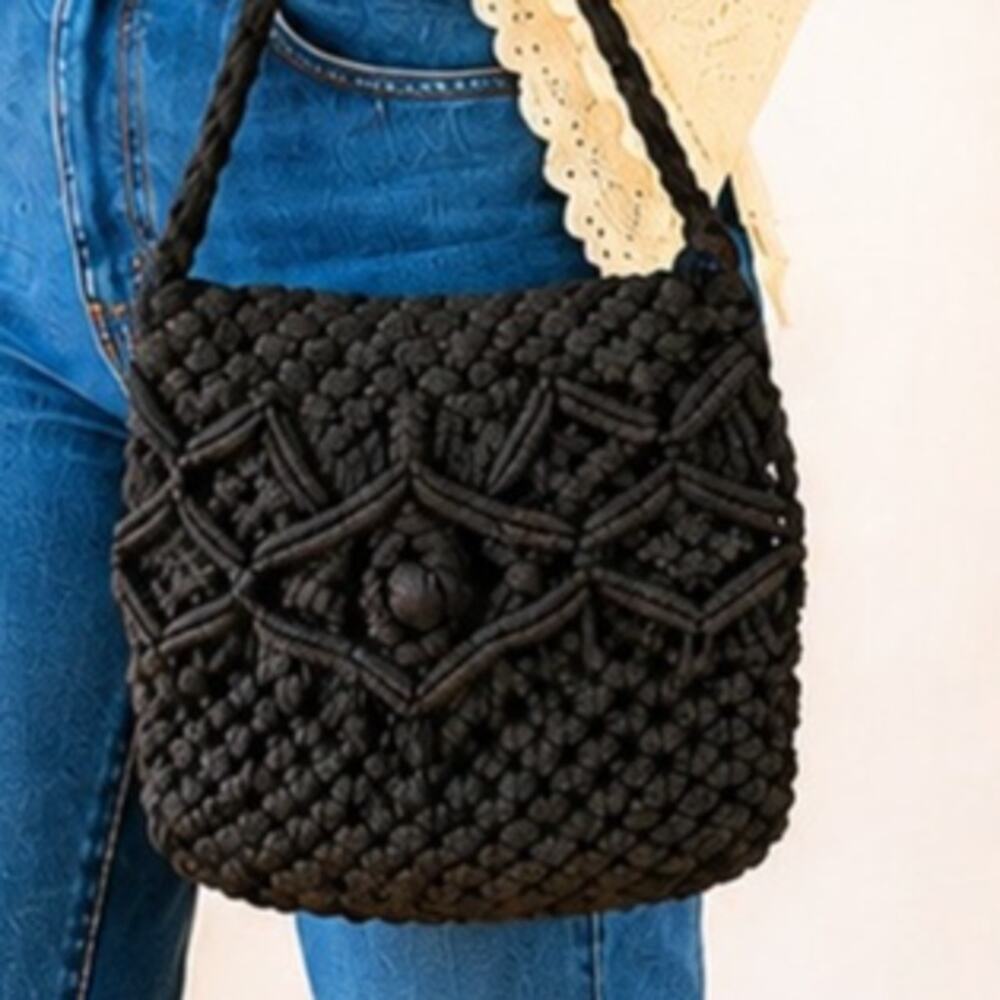 1970's Black Macrame Purse